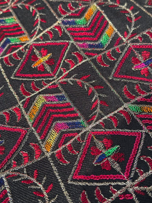 Heritage Pashmina Shawl with Multicolor Geometric Embroidery