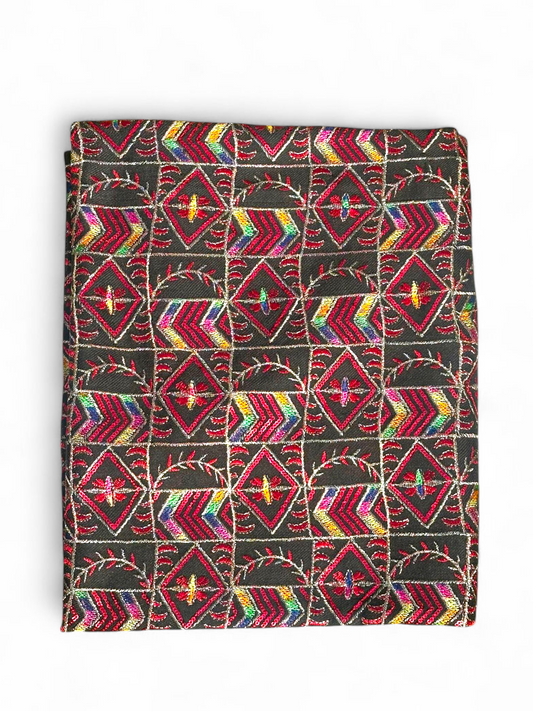 Heritage Pashmina Shawl with Multicolor Geometric Embroidery